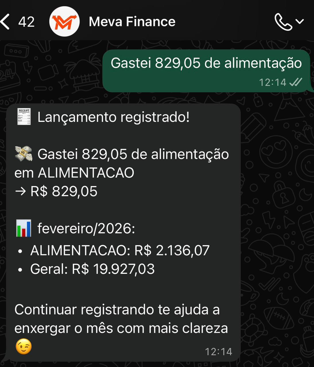 Registro de gasto no Meva Finance